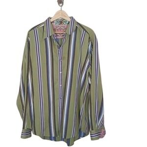 Robert Graham XL Striped Button Up Shirt Flip Cuff Long Sleeve Cotton Men